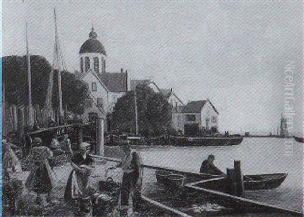 Fischmarkt In Hollandischem Hafen Oil Painting by Hans Hermann