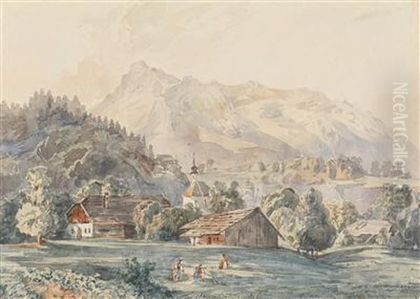 The Village Gnigl Near Salzburg Oil Painting by Franz Barbarini