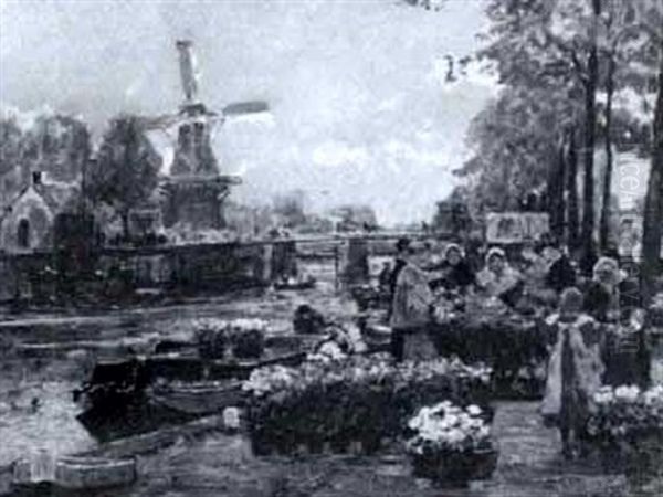 Dutch Flower Market Oil Painting by Hans Hermann