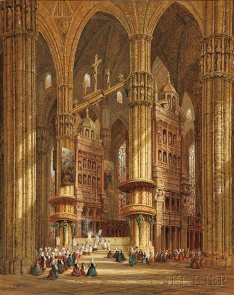 Cathedral Interior - Milan Oil Painting by Heinrich Hermann