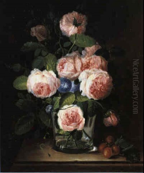 Rosen In Glasvase Oil Painting by Heinrich Hermann