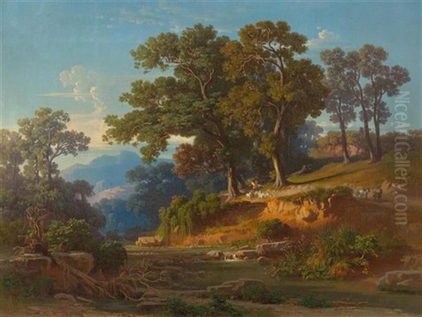 View Of Palazzola Near Rome, With Monte Cavo Oil Painting by Jakob (Johann) Hermann