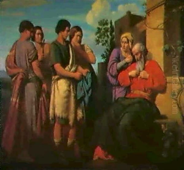 Jacob's Sons Presenting Him With Joseph's Robe Oil Painting by Jakob (Johann) Hermann