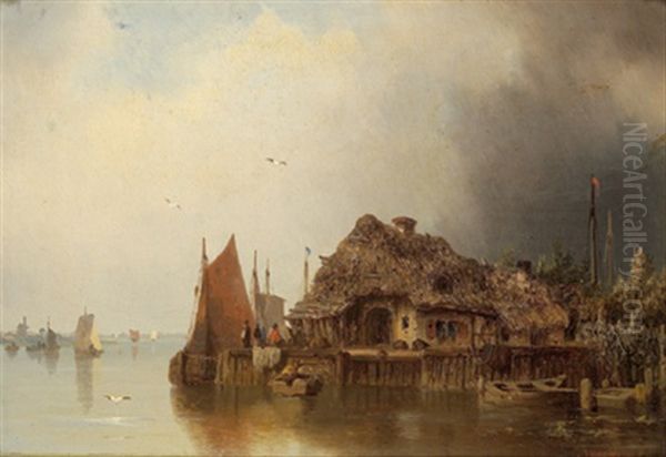 Retgedecktes Haus Am Wasser Oil Painting by Johann Heinrich Hermann