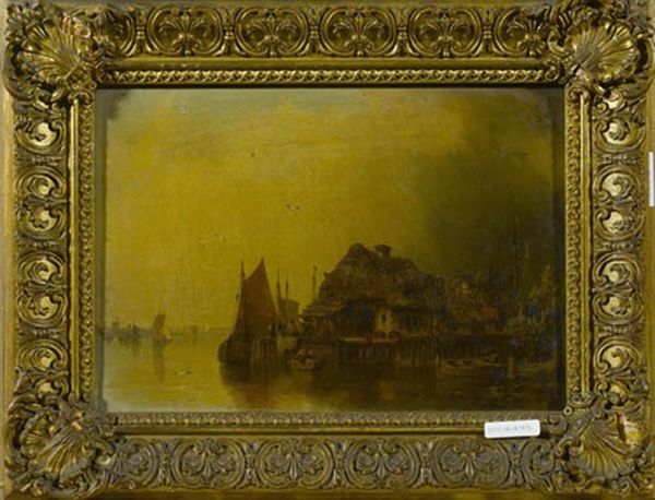 Strohdachhaus Am Wasser Oil Painting by Johann Heinrich Hermann