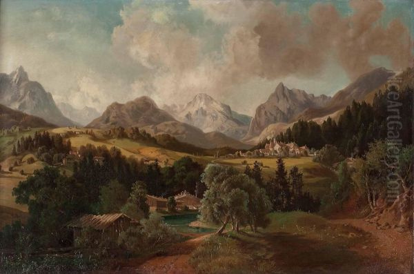 Dorf Inalpiner Landschaft Oil Painting by Franz Barbarini