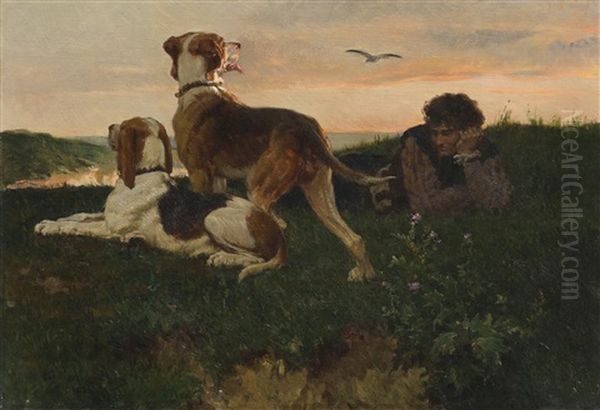 Jagdhunde Und Jager Bei Der Rast Oil Painting by Leon Charles Hermann