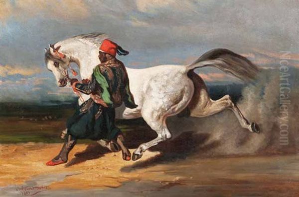 Maure Dressant Un Cheval Oil Painting by Leon Charles Hermann