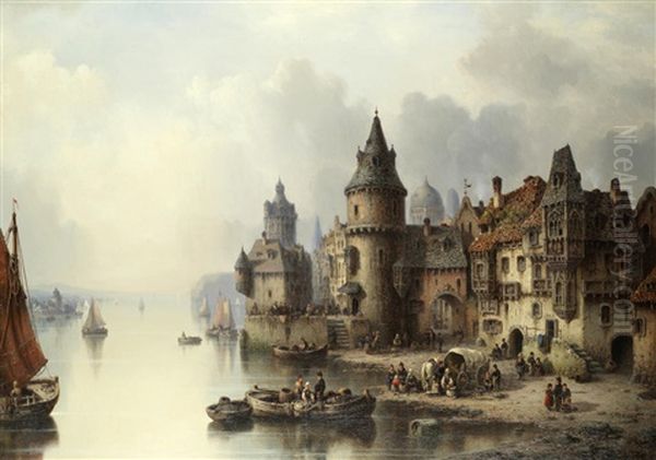 On The Seine Oil Painting by Ludwig Hermann