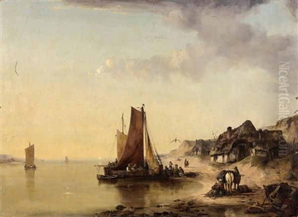 Le Rivage, 1840 Oil Painting by Ludwig Hermann