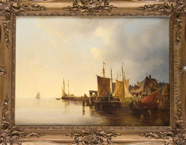 Dorflicher Fischerhafen Mit Staffagefiguren Oil Painting by Ludwig Hermann