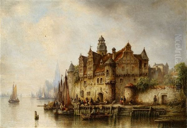 Am Ufer Der Schelde Bei Antwerpen Oil Painting by Ludwig Hermann