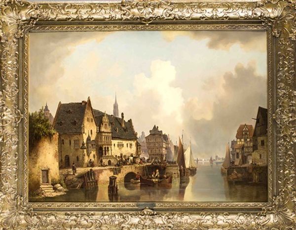 'ansicht Einer Belgischen Stadt' Oil Painting by Ludwig Hermann