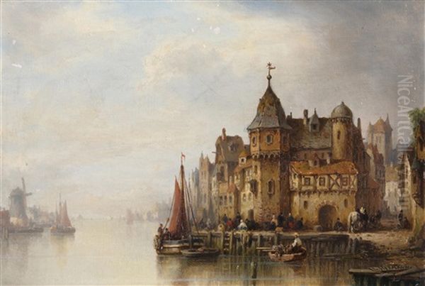 Hafen Von Brugge Oil Painting by Ludwig Hermann