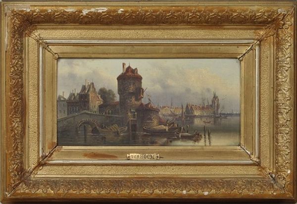 Ansicht Einer Hollandischen Hafenstadt Oil Painting by Ludwig Hermann