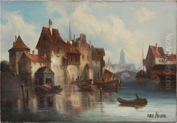 Canalpartie Aus Dordrecht Oil Painting by Ludwig Hermann