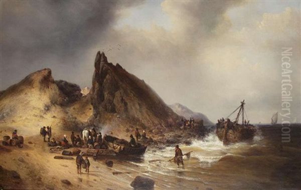 An Der Felskuste Oil Painting by Ludwig Hermann