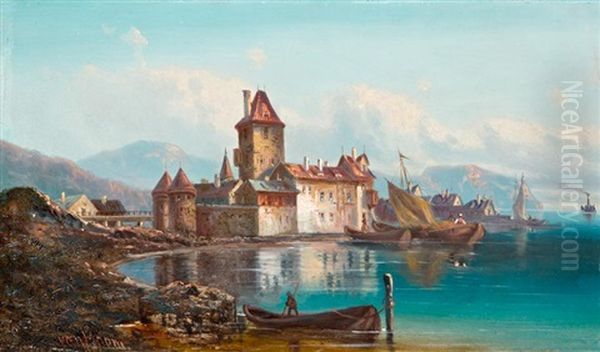 Vizparti Reszlet Oil Painting by Ludwig Hermann