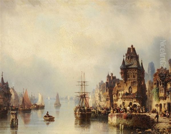 Hollandische Hafenstadt Oil Painting by Ludwig Hermann