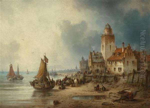 Fischer Und Dorf Am Zuider Zee Oil Painting by Ludwig Hermann