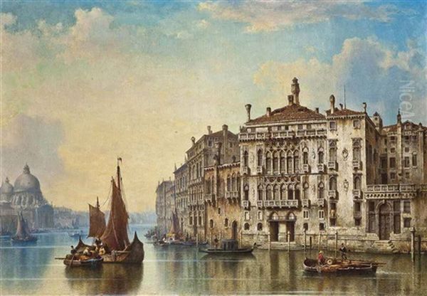 Vessels At The Opening To The Grand Canal, Venice Oil Painting by Ludwig Hermann