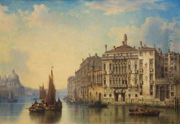 Grand Canal, Barberigo Palace, Venice Oil Painting by Ludwig Hermann