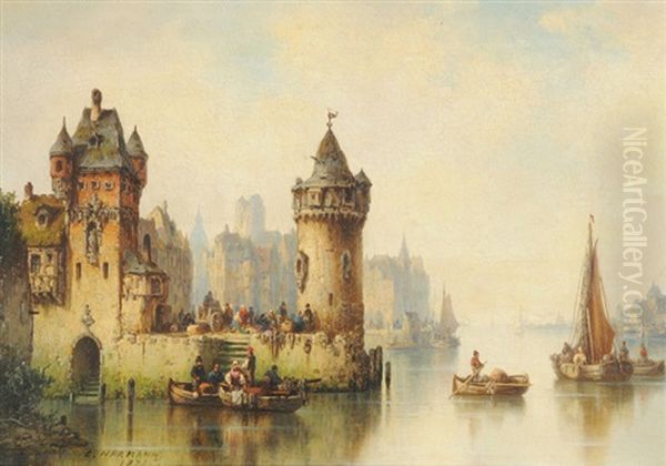 Nieder Rheinscher Hafen Oil Painting by Ludwig Hermann