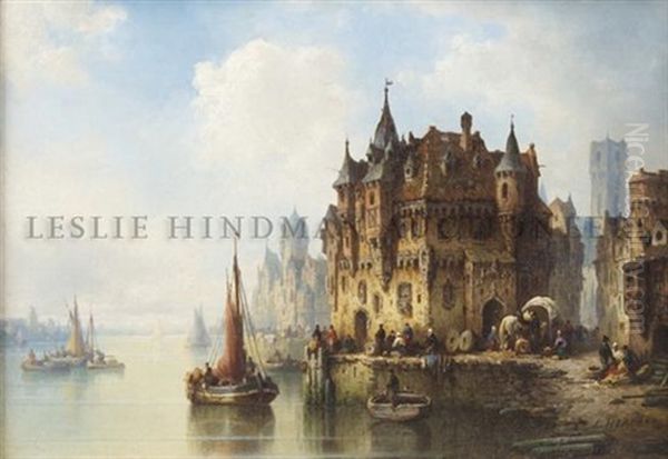 At Water's Edge Oil Painting by Ludwig Hermann