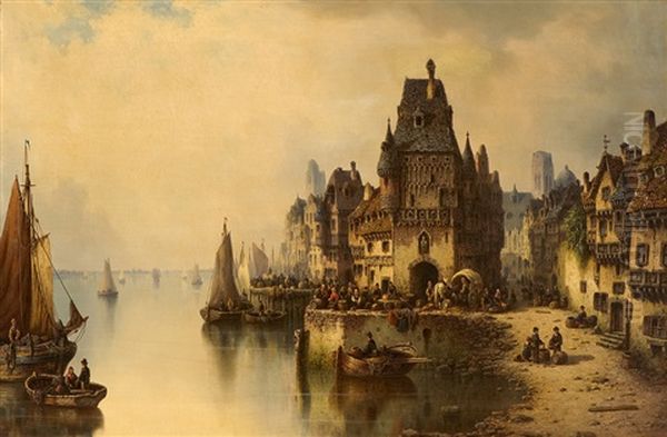 Harbour View Oil Painting by Ludwig Hermann