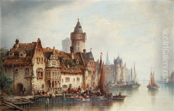 Dorf Am Fluss Oil Painting by Ludwig Hermann