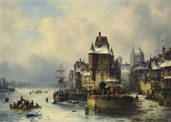 Hollandischer Hafen Im Winter Oil Painting by Ludwig Hermann