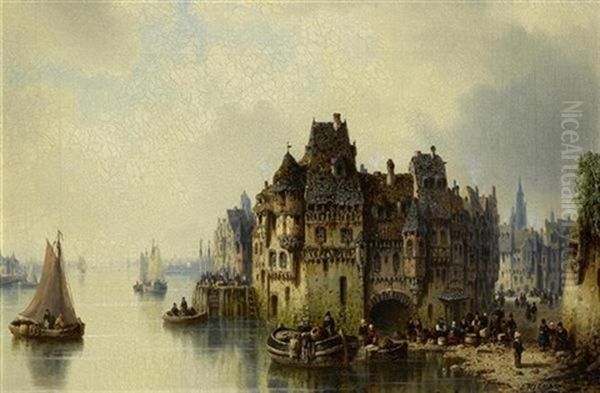 Binnenhafen Oil Painting by Ludwig Hermann