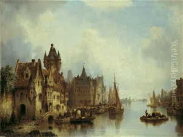 Phantasievolle Hollandische Stadtansicht Oil Painting by Ludwig Hermann