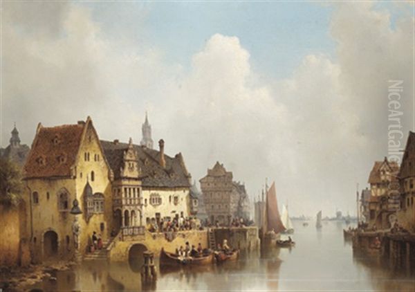 Hafen Einer Deutschen Stadt Oil Painting by Ludwig Hermann