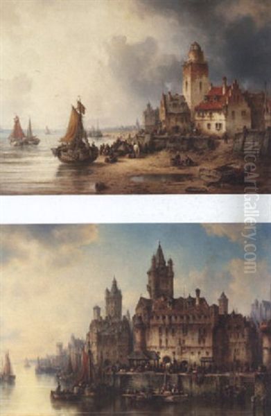 On The Quayside, Cologne Oil Painting by Ludwig Hermann