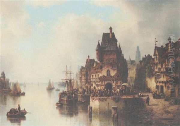 View Of Antwerp Oil Painting by Ludwig Hermann