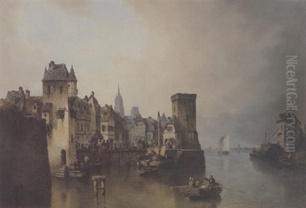 Hafenansicht Oil Painting by Ludwig Hermann