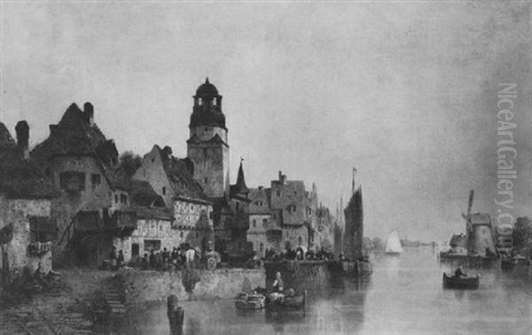 Der Binnenhafen Von Brugge Oil Painting by Ludwig Hermann