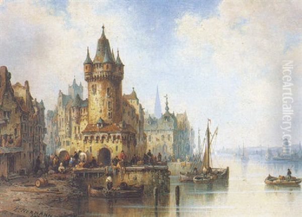 Rheinufer Bei Leutersdorf Oil Painting by Ludwig Hermann