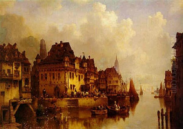 Konigsberg Harbor Oil Painting by Ludwig Hermann