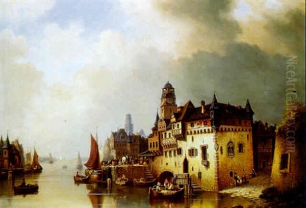 Mittelalterliche Stadt Am Flus by Ludwig Hermann