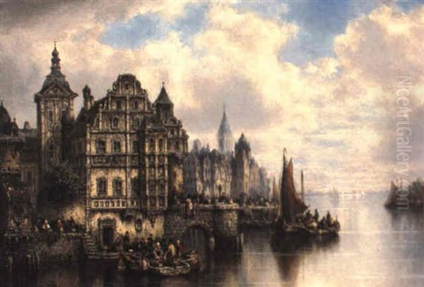 Ansicht Von Alt-amsterdam Oil Painting by Ludwig Hermann