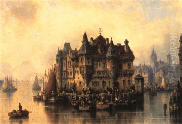 Fantasiby Ved En Flod Oil Painting by Ludwig Hermann