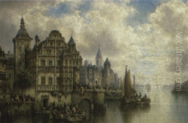 Old Rotterdam Oil Painting by Ludwig Hermann