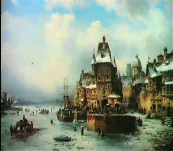 Winterfreuden Vor Der Stadt Oil Painting by Ludwig Hermann