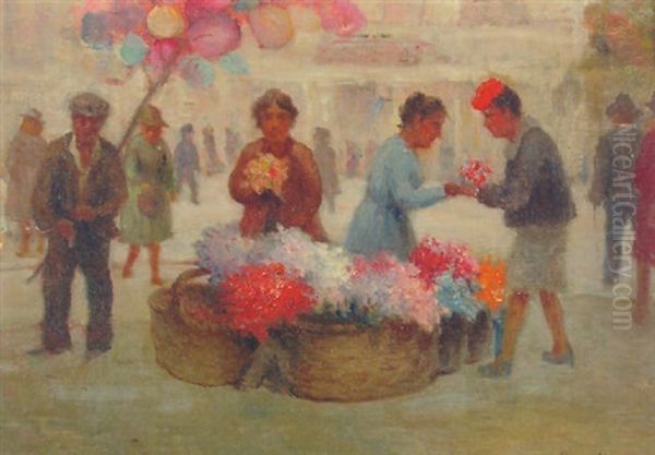 The Flower Market Oil Painting by Max Hermann