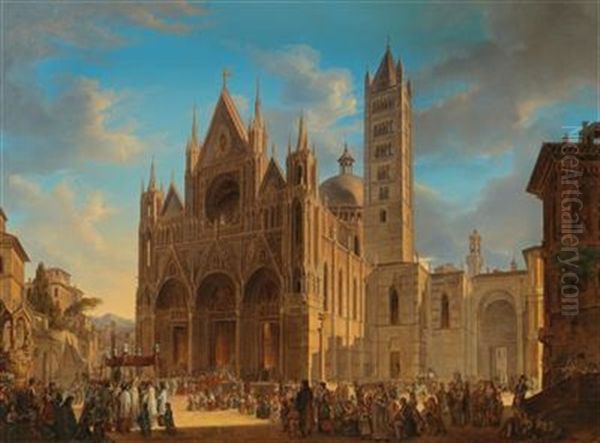 A Procession In Front Of The Cathedral Of Siena Oil Painting by Woldemar Hermann