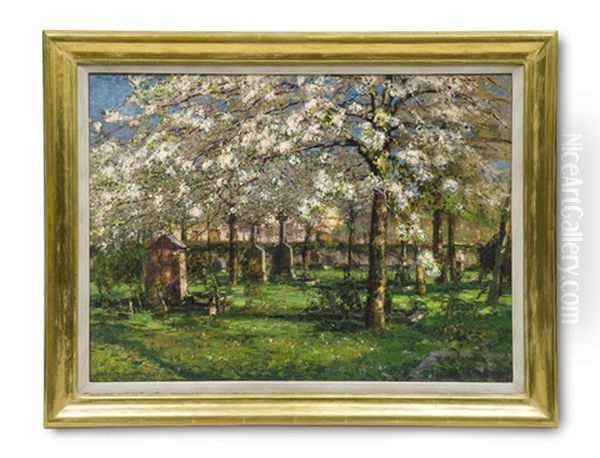 Sonniger Friedhof Zur Baumblute Oil Painting by Heinrich Hermanns