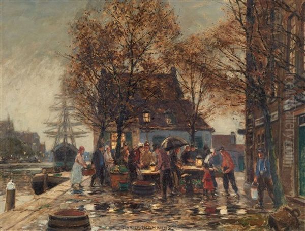 Am Marktstand Oil Painting by Heinrich Hermanns