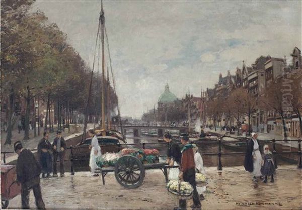 A View Of The Lutheran Koepelkerk At The Singel, Amsterdam Oil Painting by Heinrich Hermanns